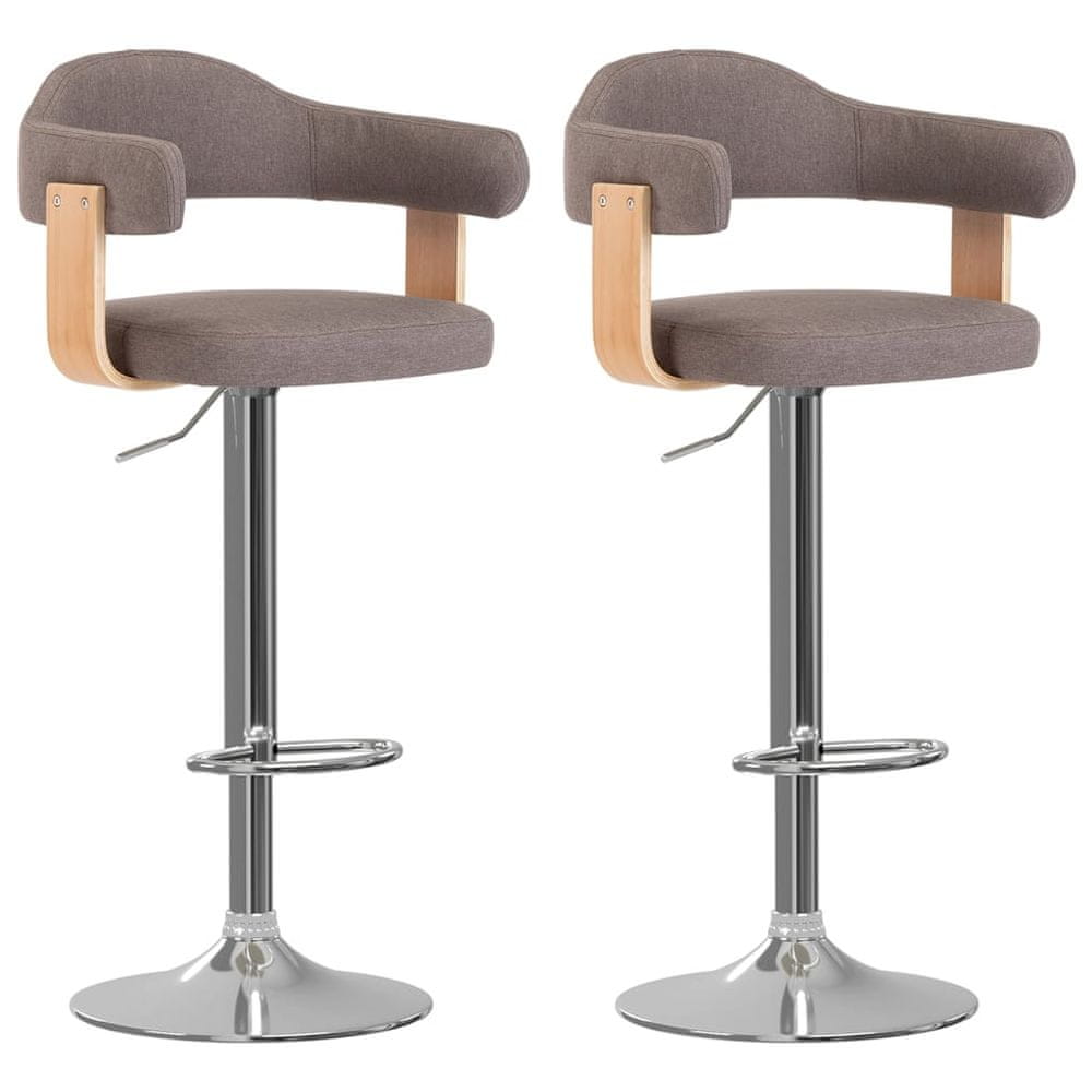 Vidaxl Barové stoličky 2 ks sivohnedé ohýbané drevo a látka